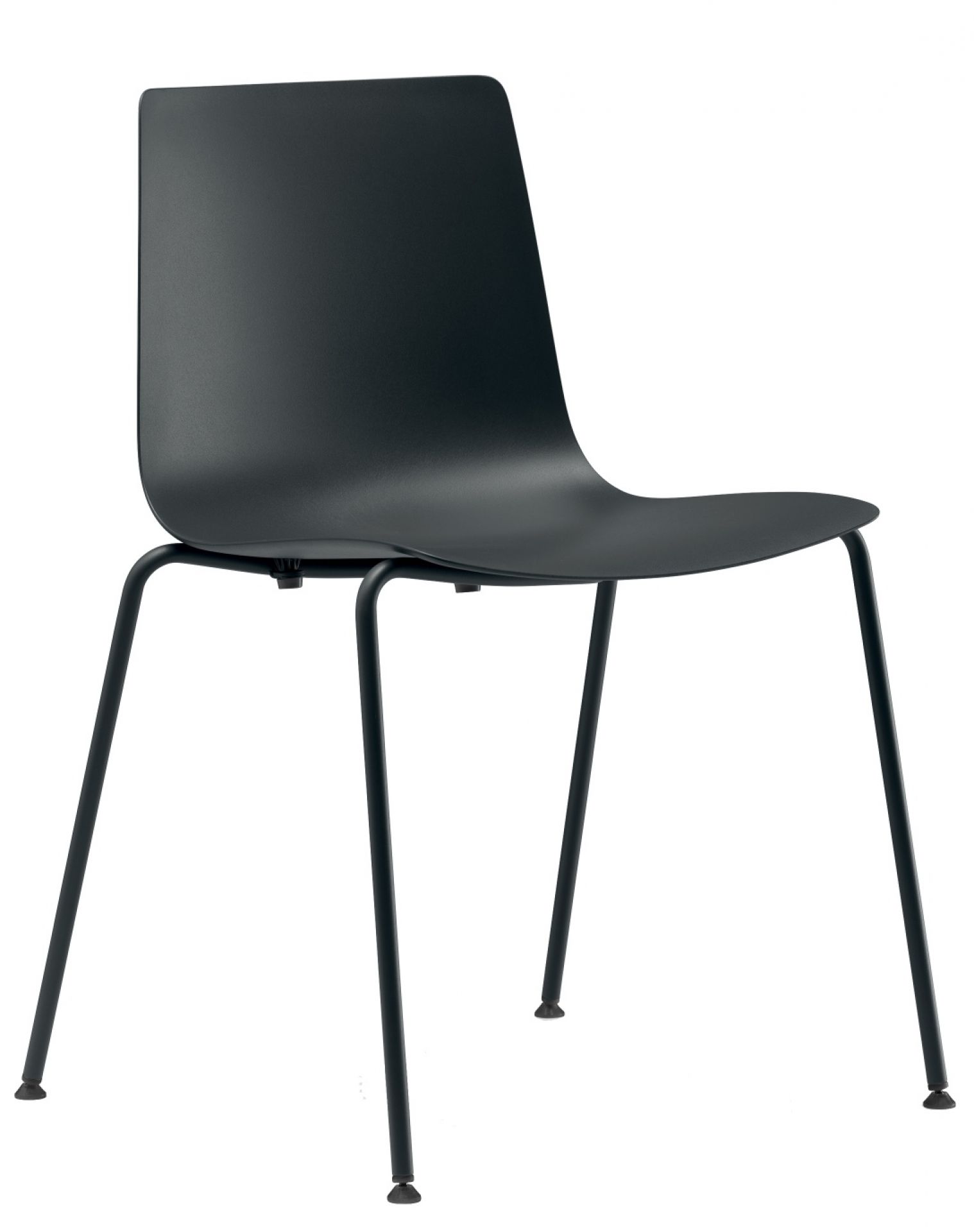 Schwarzer Slim Chair Stuhl mit vier schlanken Metallbeinen, moderner Designstuhl für Esszimmer und Büro.